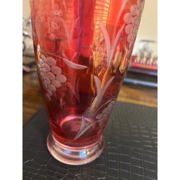 Antique Cranberry Etched Glass Pitcher - Picture 5 of 5